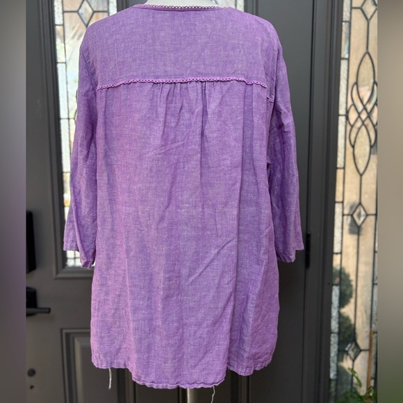 Eddie Bauer Purple 3/4 Sleeve Linen Blend Pintuck Tunic Top Size 2X - Picture 5 of 9